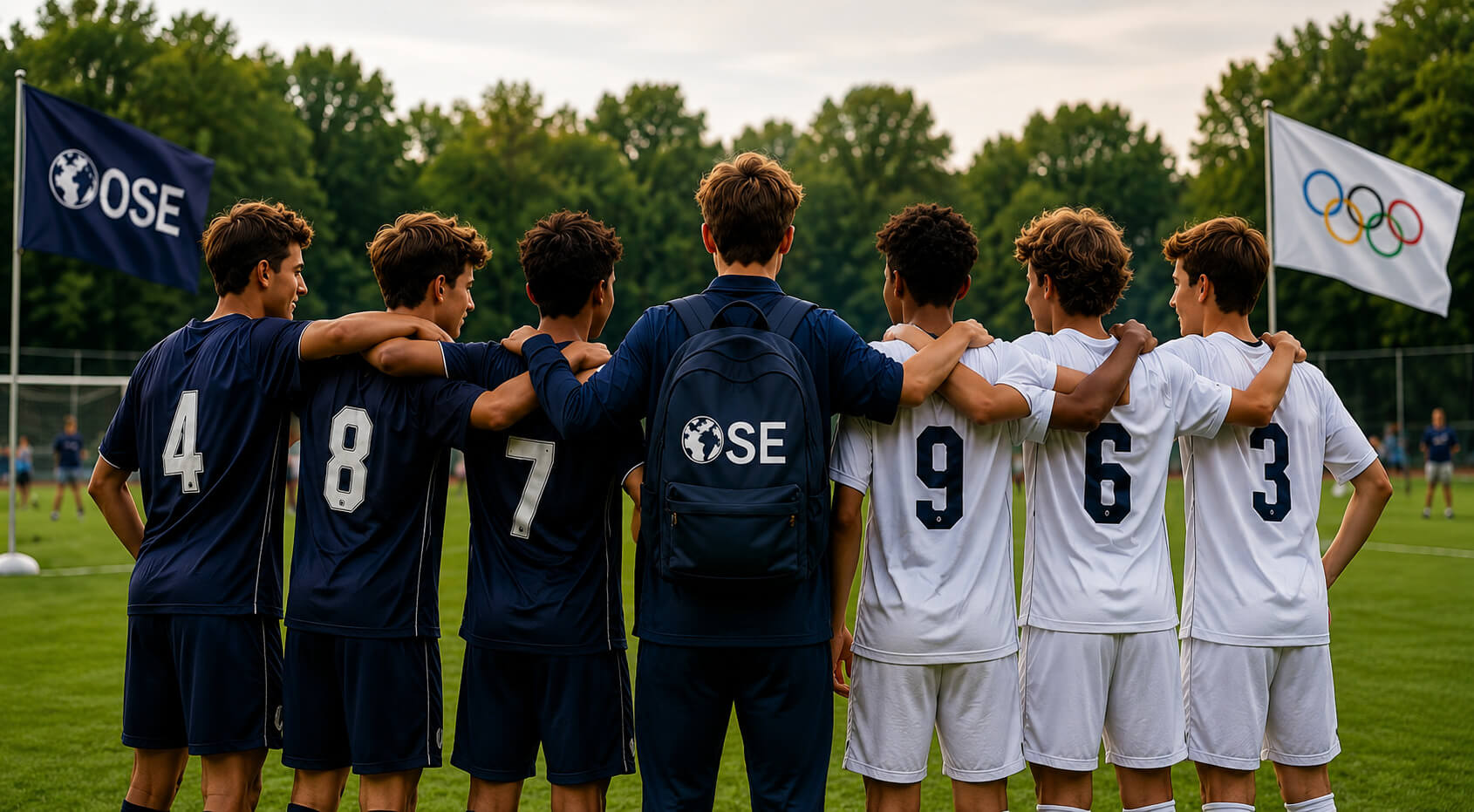 Jeunes ambassadeurs OSE r&eacute;unis en cercle sur un terrain de sport, symbole des clubs partenaires du programme OSE