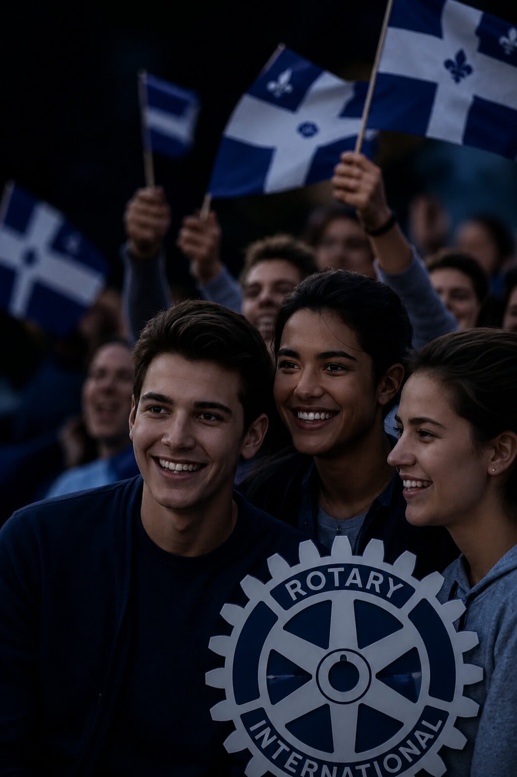 Groupe de jeunes brandissant des drapeaux internationaux