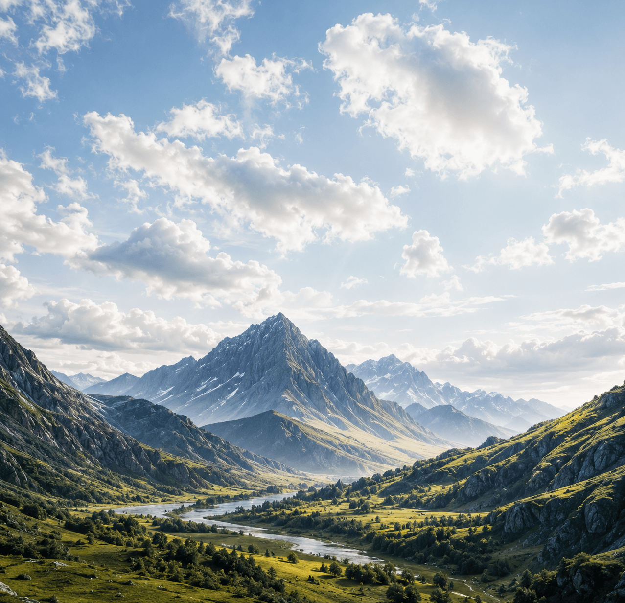 Paysage de montagnes au lever du jour illustrant la citation de Teilhard de Chardin sur l'Humanité