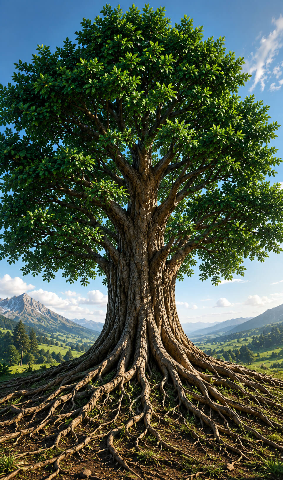 Arbre OSE des Fruits Espérés, symbole de la croissance humaine reliant les racines aux fruits