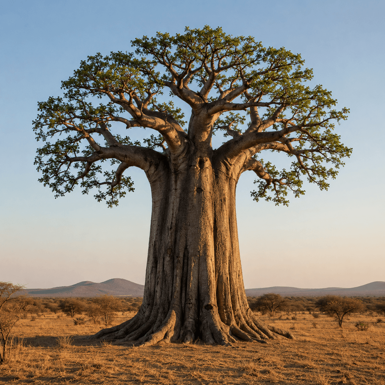 Illustration d'un baobab majestueux symbole de la sagesse africaine Ubuntu