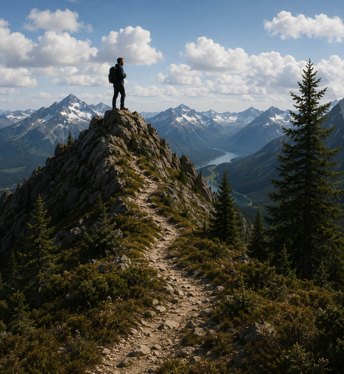 Jeune sportif OSE au sommet d'une montagne, symbole du dépassement de soi dans le programme d'échange OSE