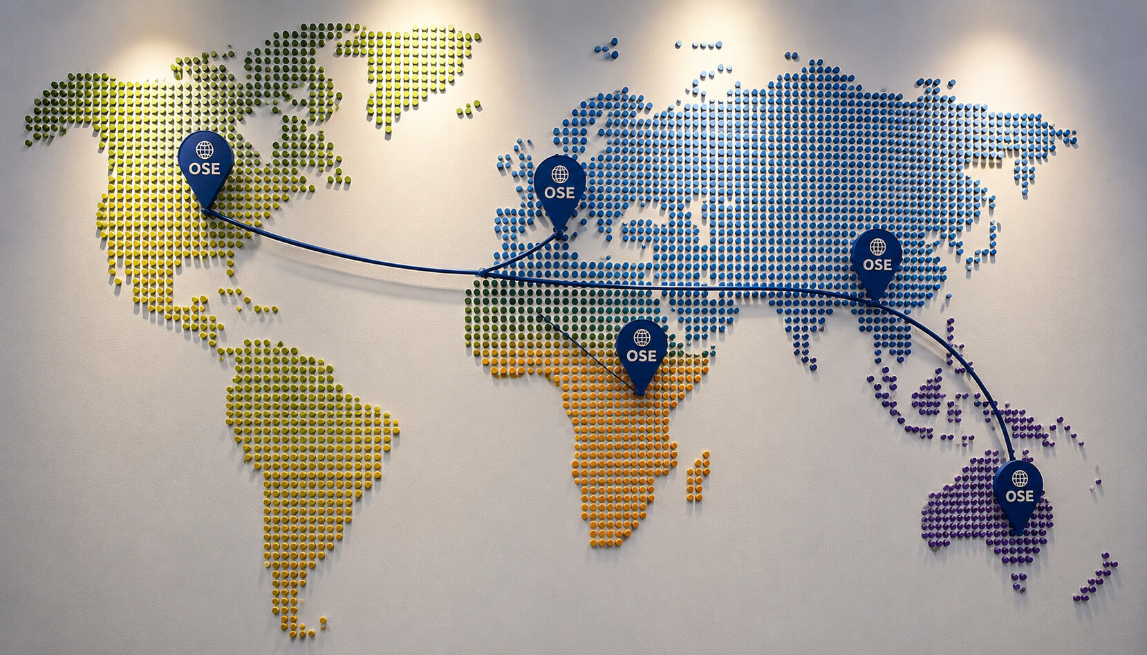 Carte du monde illustrant les premiers pays partenaires connectés au réseau international OSE