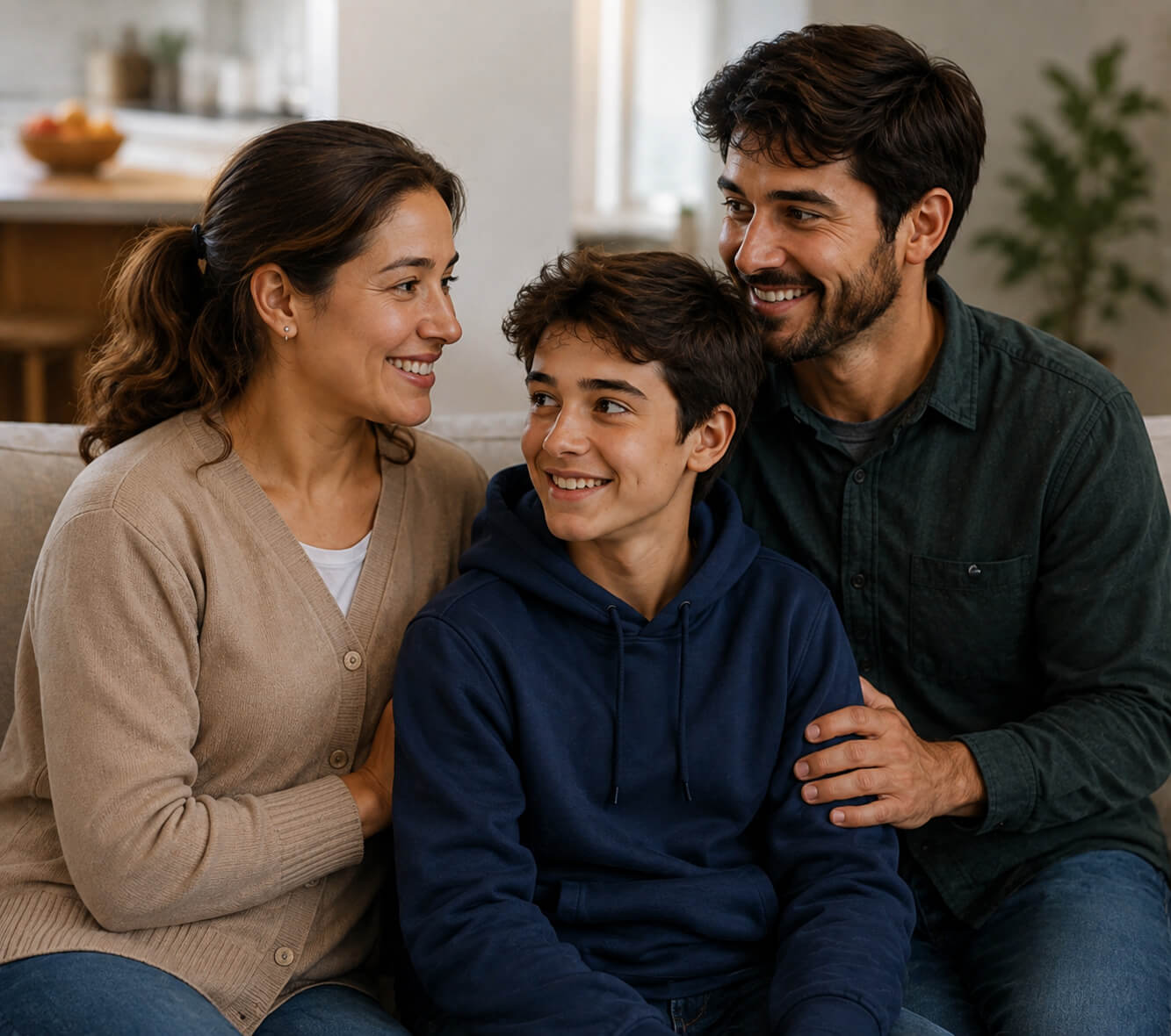 Famille d'accueil OSE souriante, soutien essentiel de l'ambassadeur pendant son échange